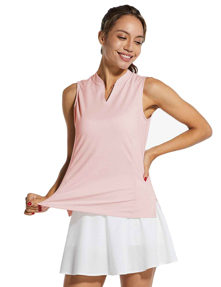 Baleaf Womens UPF40+ Quick-Dry Collarless V Neck Tank Top cfa002 Pink Side