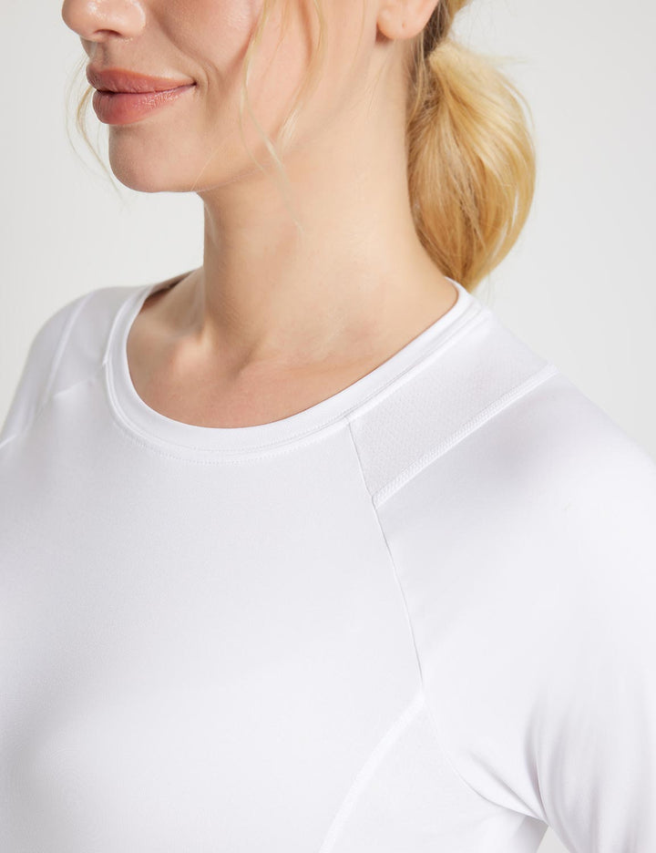 Baleaf Women's Sustainable Thumbhole Mesh Baselayer dbd222 Lucent White Details