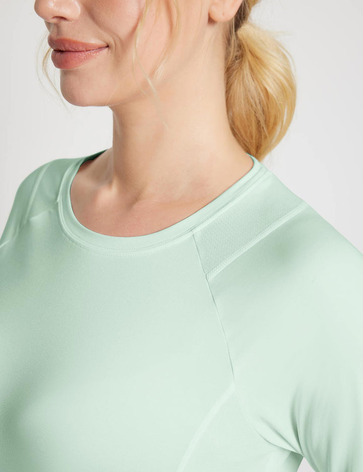 Baleaf Women's Sustainable Thumbhole Mesh Baselayer dbd222 Subtle Green Details