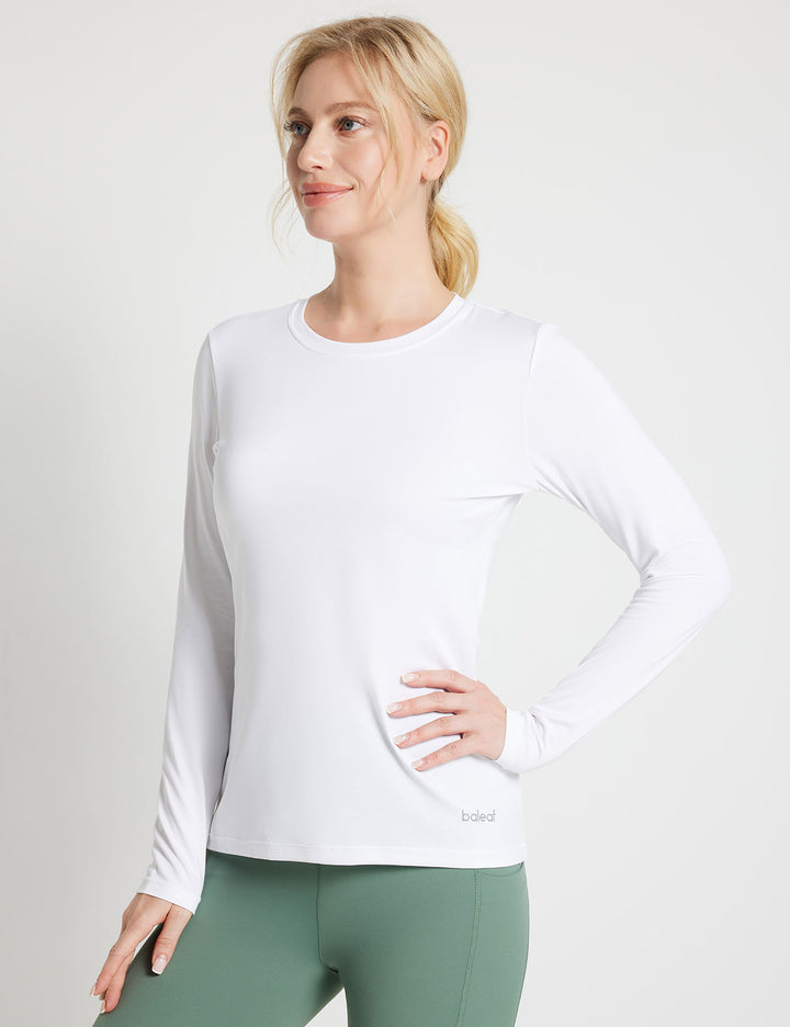 Baleaf Women's Sustainable Crew Neck Baselayer Lucent White Side