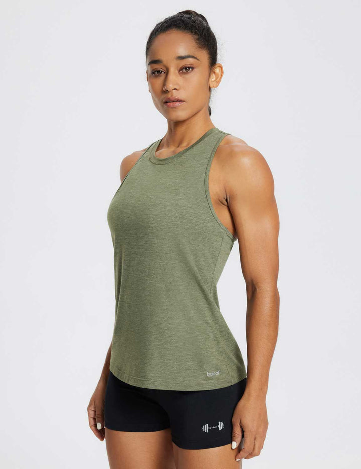 Baleaf Women's Laureate Racerback Gym Tank Top ebd008 Heather Green Side