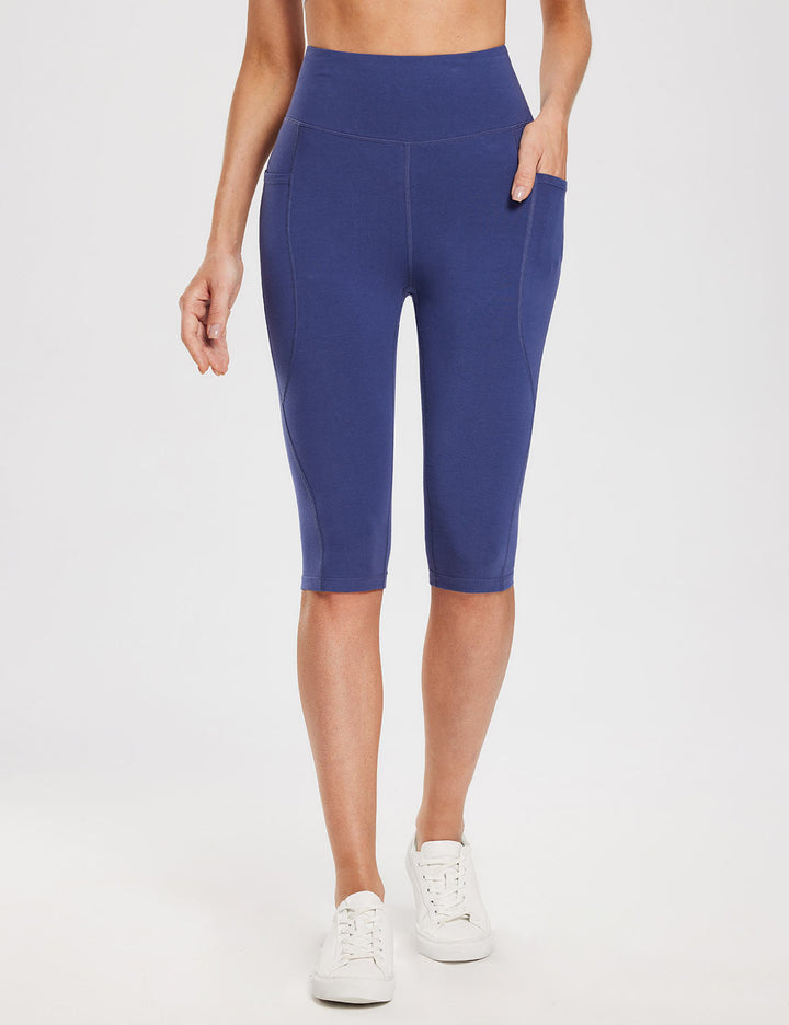 Baleaf Women's High Rise Knee-length Pocketed Capris Estate Blue Main