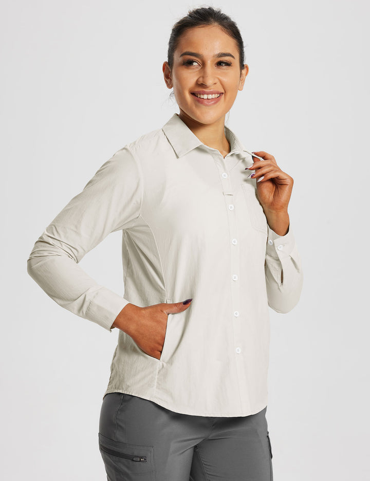 Baleaf Women's Quick-Dry UPF 50+ Sun Shirts Oatmeal Side