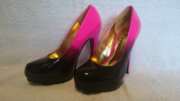 pink and black high heels
