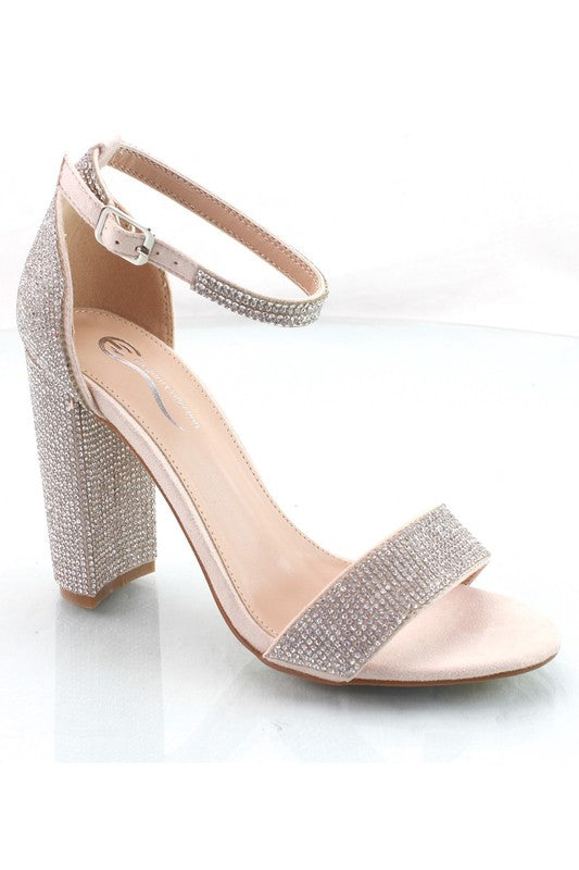 rhinestone block heels