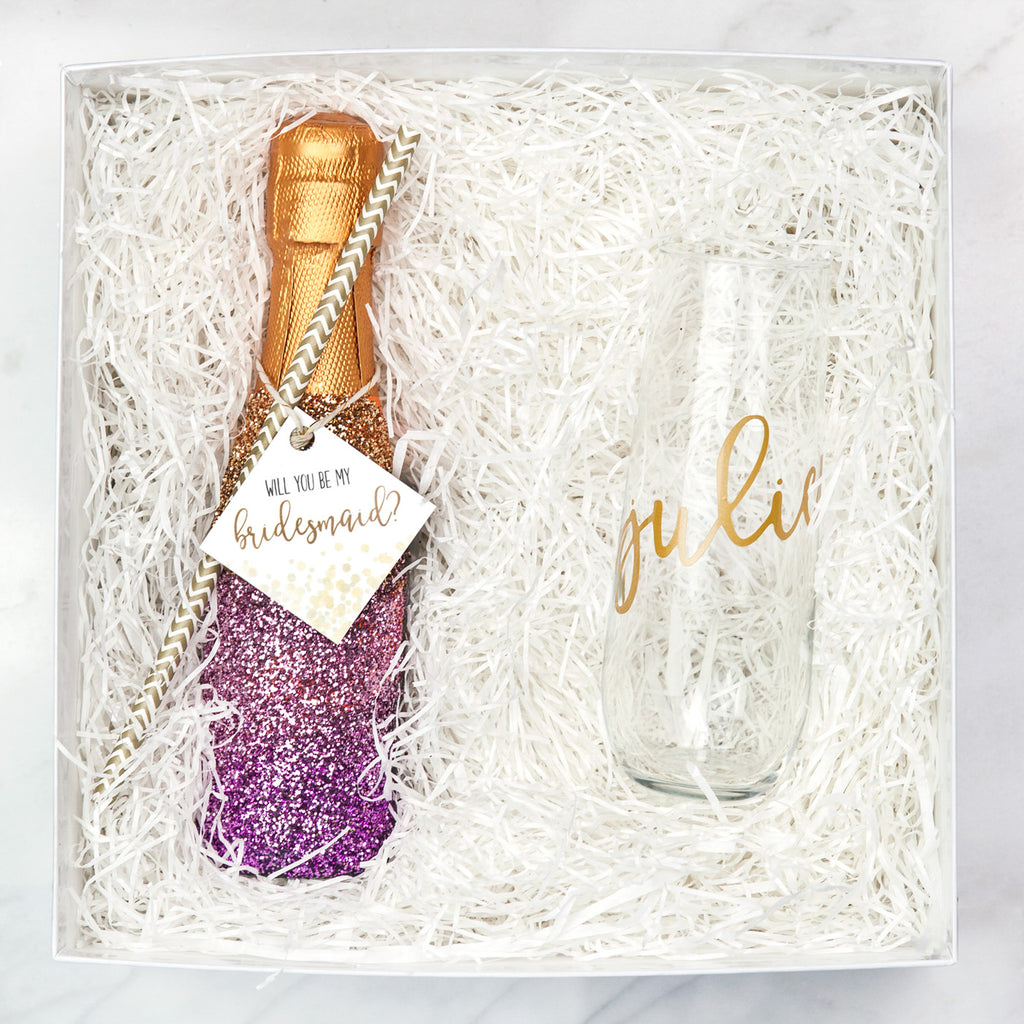 Glitter Champagne Bottle Bridesmaid Proposal