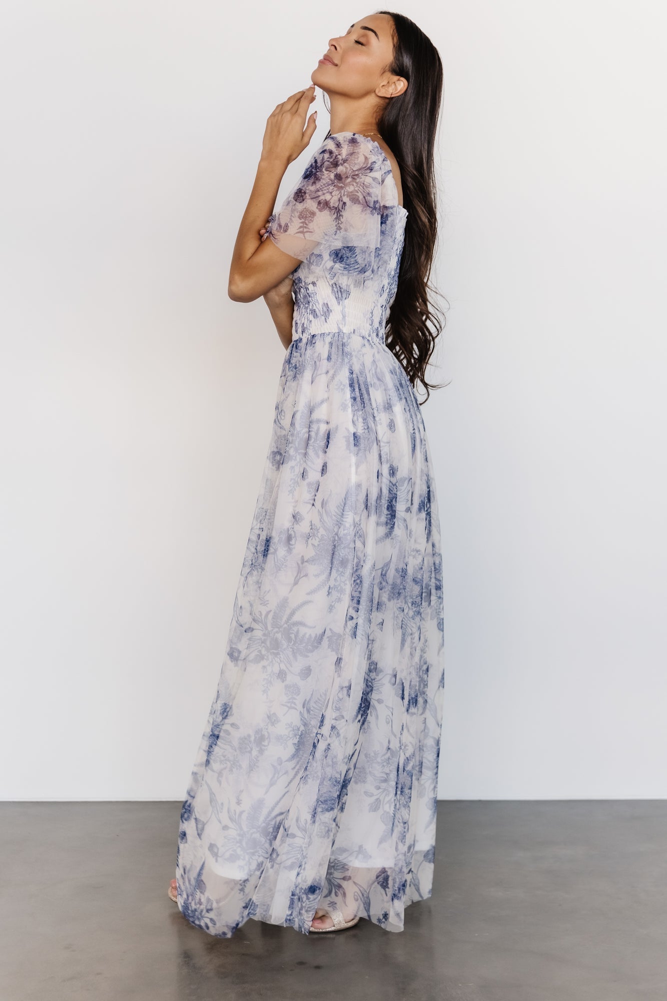 Cassandra Tulle Maxi Dress Blue White Floral Baltic Born 3924