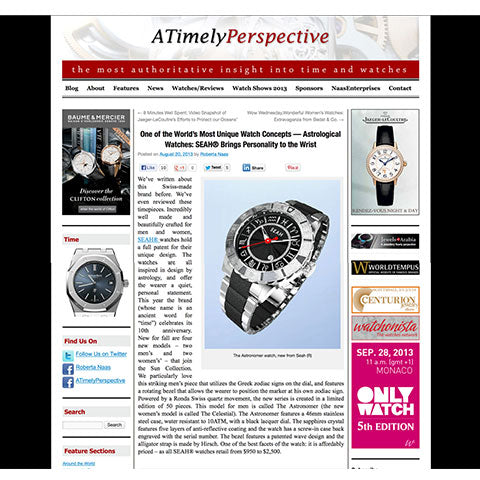 A Timely Perspective Site notes SEAH® watches "Most Unique Watch Concepts"