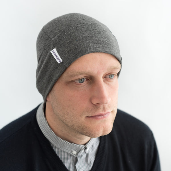 Dark Grey Plain Mens Bold Beanies Hat Cancer Chemo Alopecia Cap 