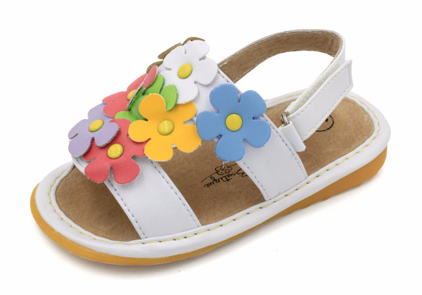 Girls White Multi-Color Flowers Sandals