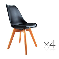 Set of 4 Dining Chair PU Black - Barstools & Chairs - ANB Mart