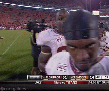 Florida state players celebrate after beating Clemson University by acting like robots on camera.