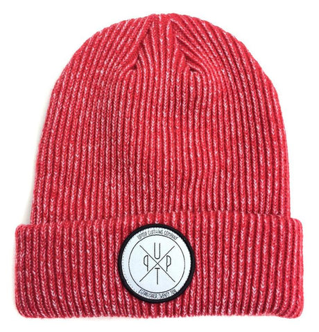 Heather red beanie with the UPTOP logo on the front.