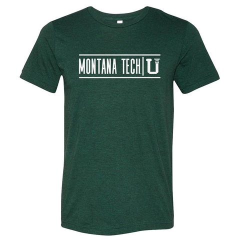Green shirt with white lettering and borders that says Montana Tech, with the UPTOP logo