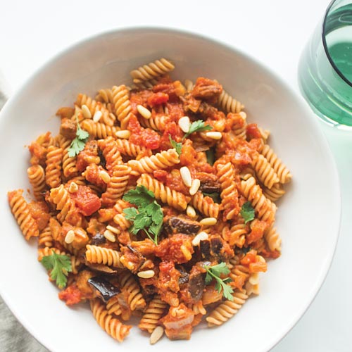 Spelt Fusilli with Eggplant Sugo