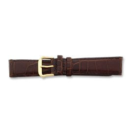 19mm Brn Croc Dark Stitch Gld-tone Buckle Watch Band, Best Quality Free Gift Box Satisfaction Guaranteed - shopvistar