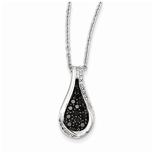 Sterling Silver Black & White Diamond Teardrop Pendant - shopvistar
