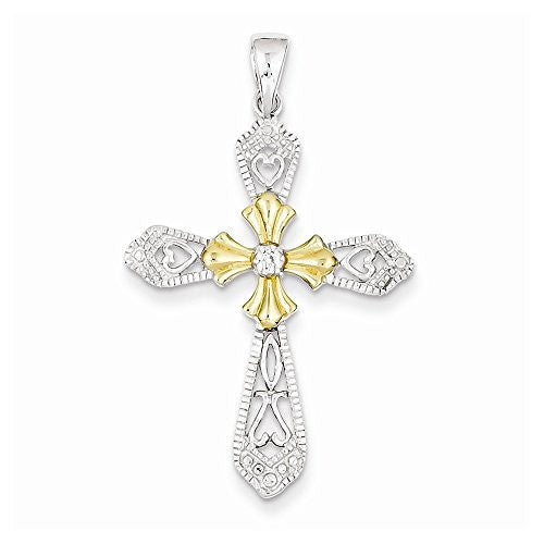 Sterling Silver Vermeil Cz Cross Pendant, Best Quality Free Gift Box Satisfaction Guaranteed - shopvistar