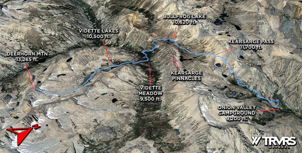 Deerhorn Mountain via Onion Valley Kings Canyon - Google Earth Overview | TRVRS APPAREL