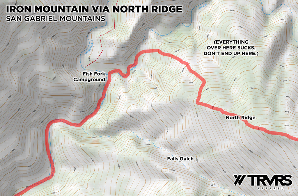 Topographical map with route - North Rige Iron Mountain | TRVRS Apparel