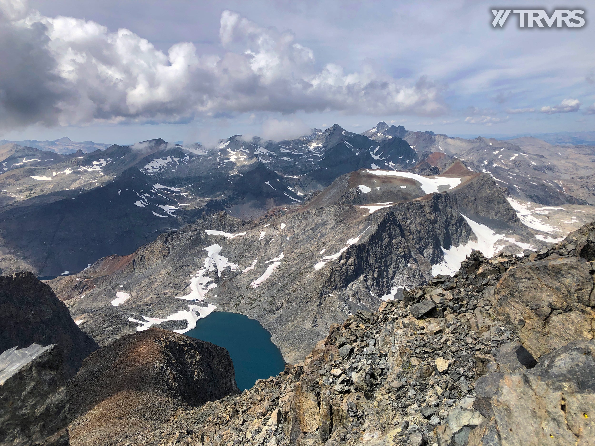 Looking West from Banner Peak - Ritter-Banner Saddle, Lake Catherine, Glacier Pass, Thousand Island Lake, River Trail, Pacific Crest Trail, Middle Fork, Agnew Meadow, Ansel Adams Wilderness, Mammoth Lakes, Sierra Nevada | TRVRS Apparel