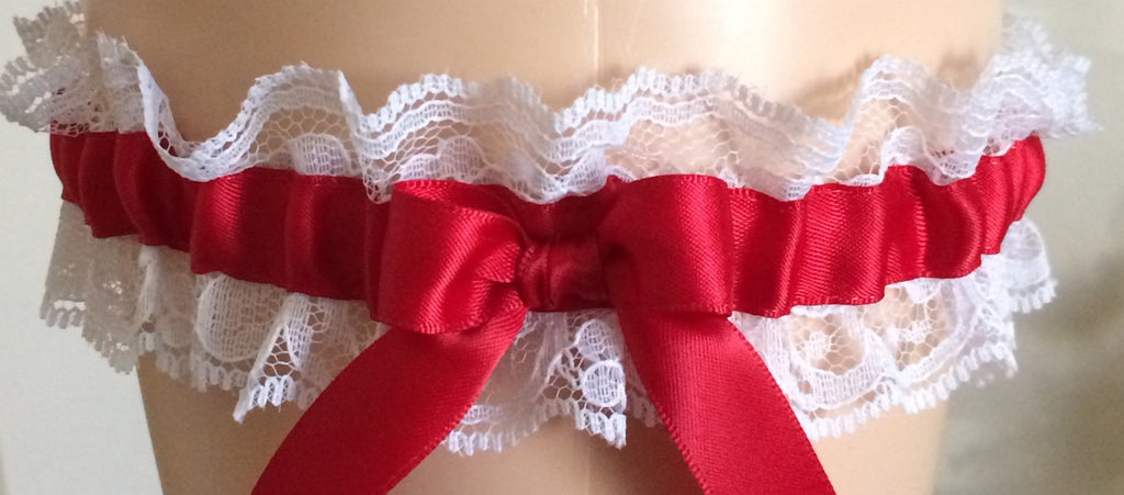 Red and White Lace Wedding Garter, Prom Garter