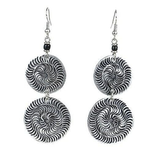 Stamped Recycled Cooking Pot 'Double Disk' Earrings Handmade and Fair Trade