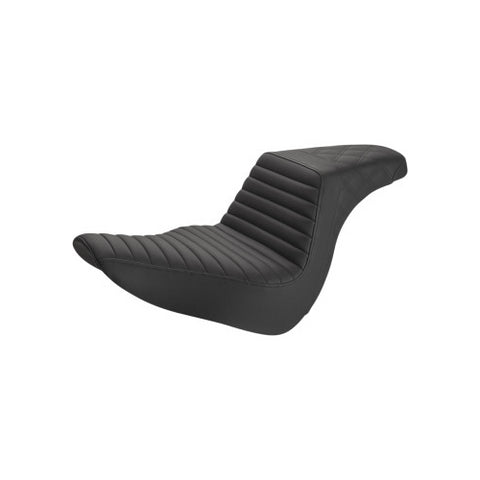 Saddlemen Step-Up 2-Up Seat for 2018-22 Harley Softail Low Rider/Sport Glide - Black/Tuck and Roll with Rear Lattice Stich - 818-29-176