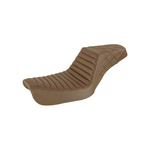 Saddlemen Step-Up 2-Up Seat for 2004-05 Harley Dyna Super Glide / Low Rider models - Brown/Tuck and Roll with Rear Lattice Stich - 804-04-176BR