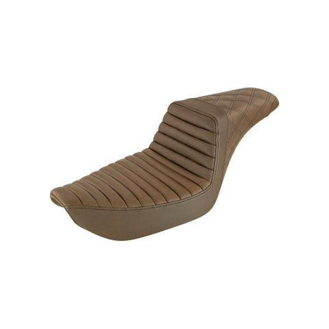 Saddlemen Step-Up 2-Up Seat for 1996-03 Harley Dyna models - Brown/Tuck and Roll with Rear Lattice Stich - 896-04-176BR