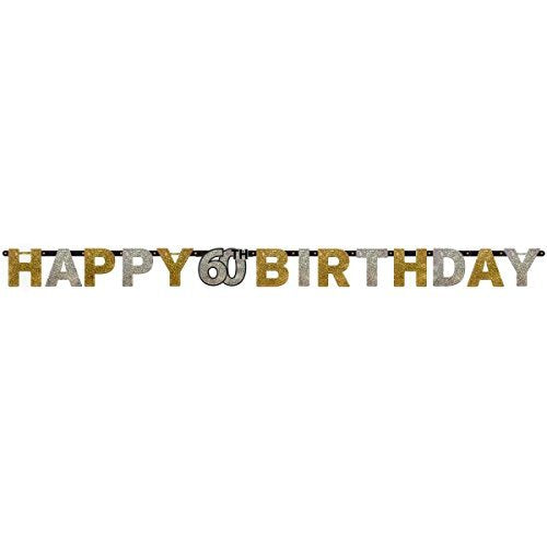 Amscan 120205 2.4 m x 16 cm Gold Celebration 60th Happy Birthday Prismatic Letter Banner