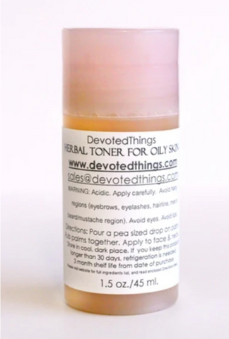 herbal toner for oily skin by devotedthings a clear plastic cylindrical bottle