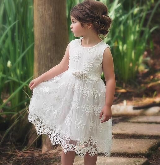 flower girl white lace dress