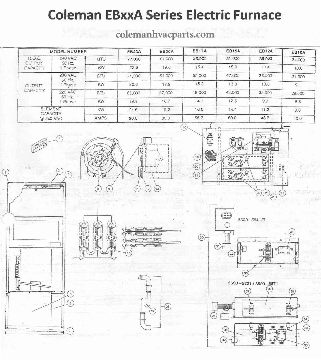 Eb15a Coleman Electric Furnace Parts  U2013 Hvacpartstore