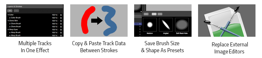 multiple tracks in one effect, copy paste track data, brush presets, elimate need for external image editors