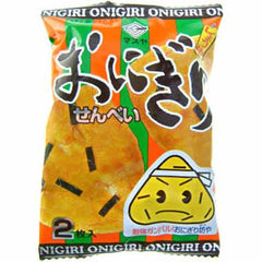 Onigiri senbei Ingredients: Non-glutinous rice (domestic, from USA), vegetable oil, soy sauce, sugar, dextrin, dried seaweed, egg yolk powder, pork extract, modified starch, seasoning (such as amino acids), emulsifiers, antioxidants (vitamin E), paprika color Allergen: pork, egg