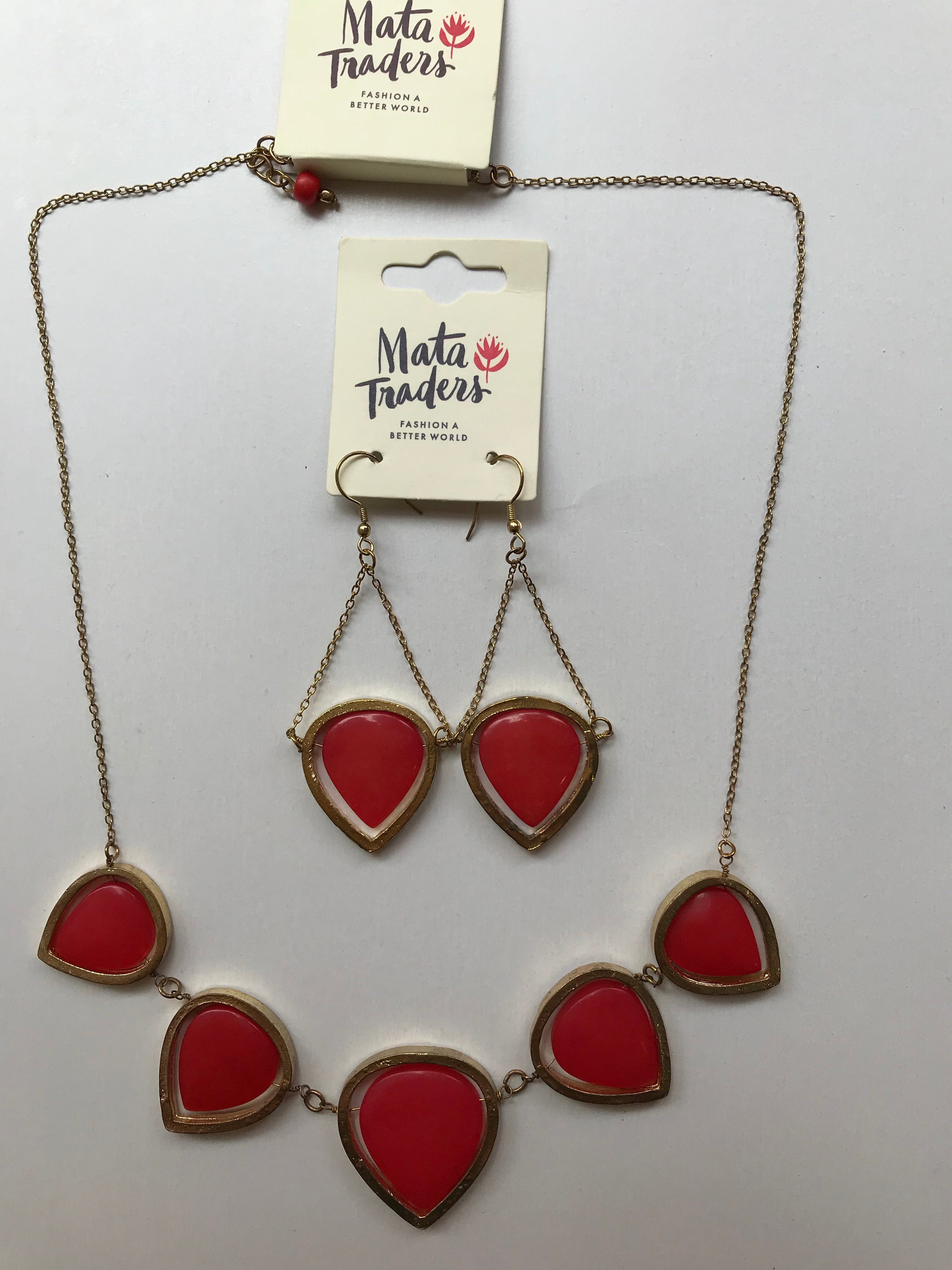 Sansa Drop Necklace in Red by Mata Traders