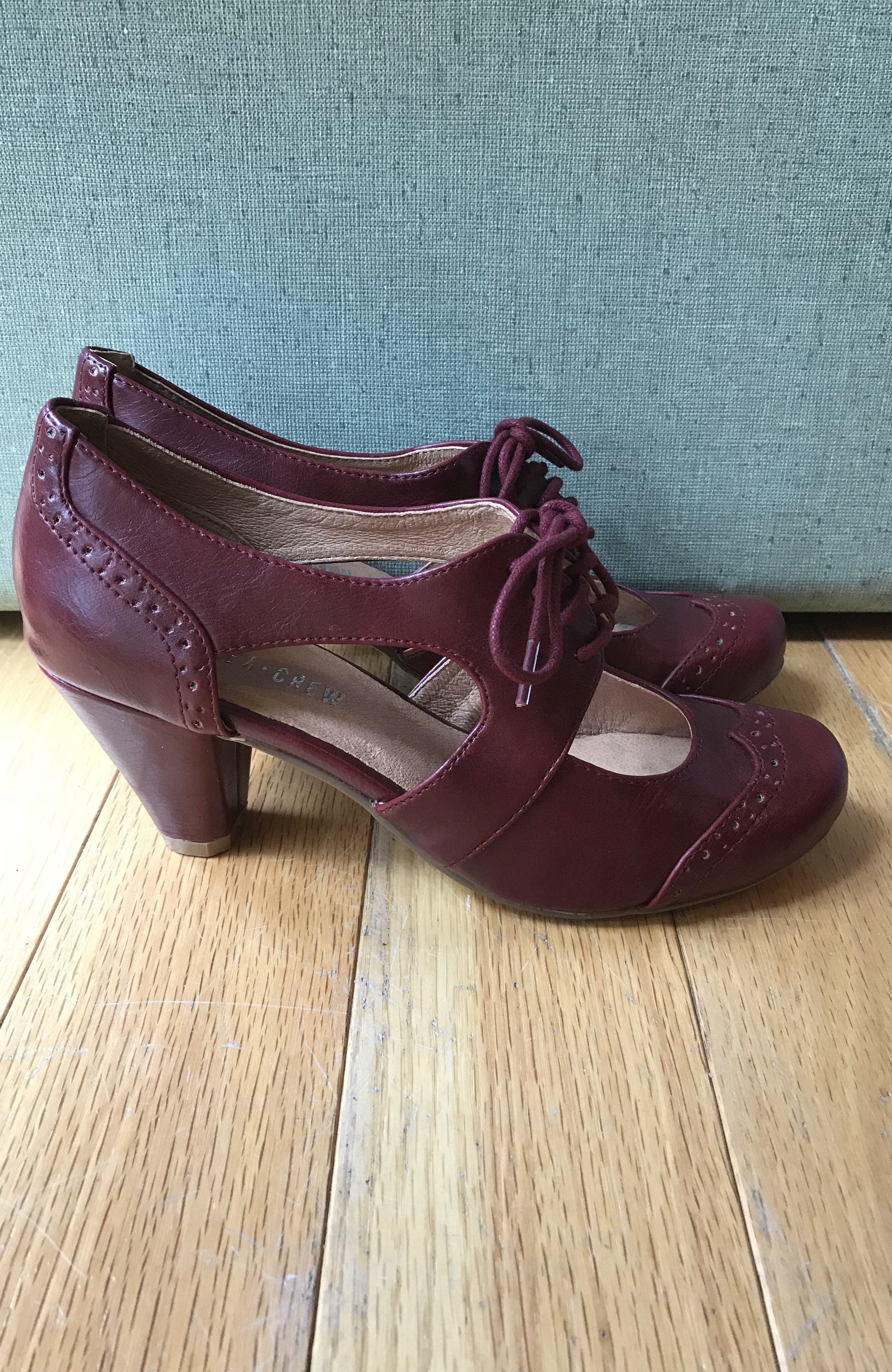 Mindy Wing Tip Lace-Up Heels in Burgundy by Chelsea Crew