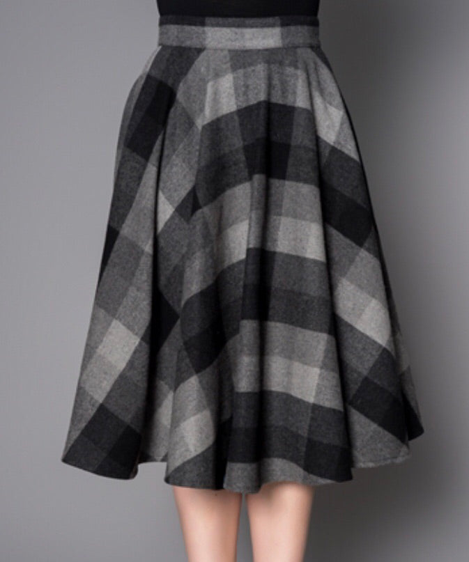 Sophie 50's Wool Circle Skirt in Black & Gray Check by Sheen