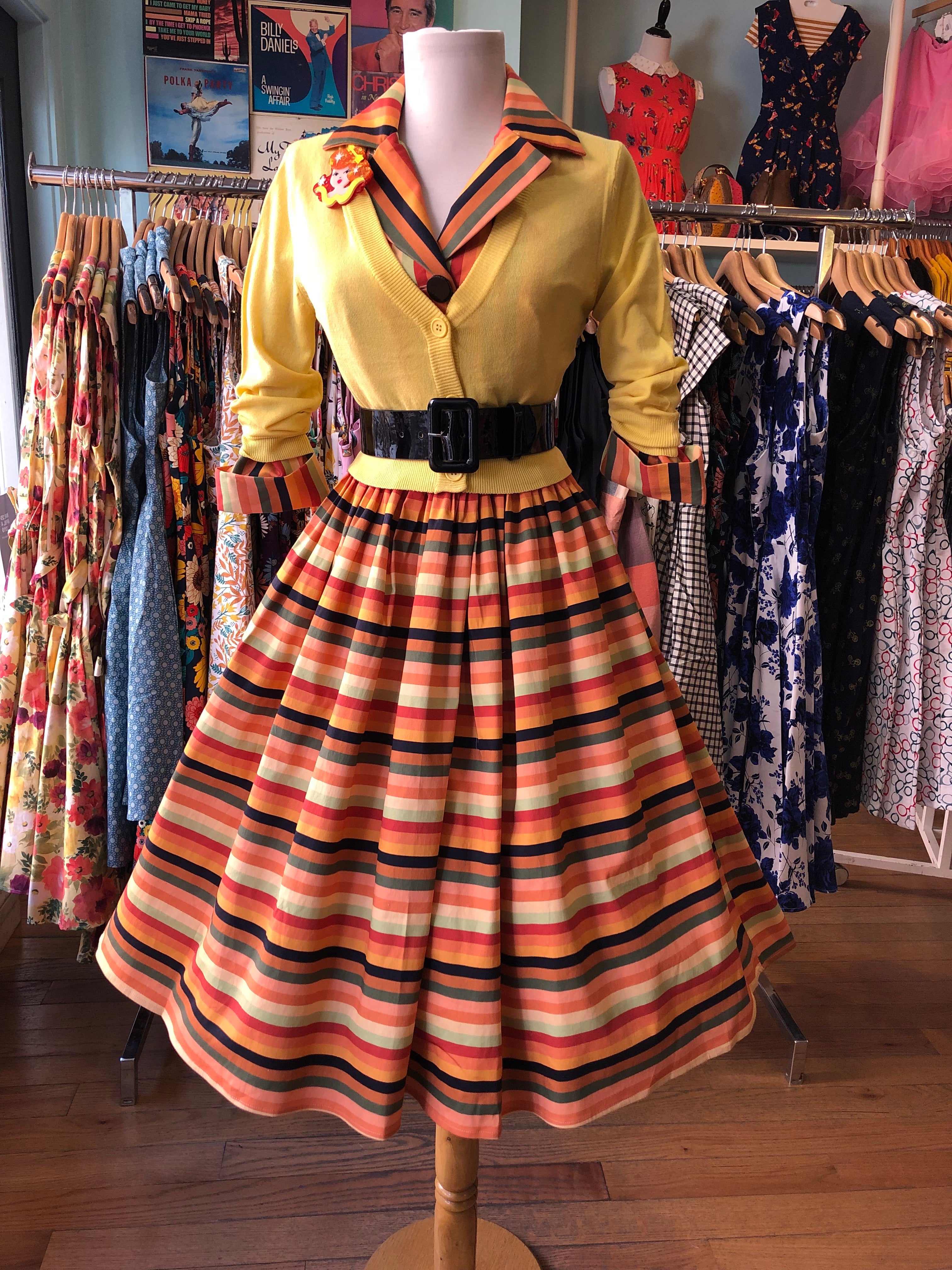 Autumn Spice Striped Shirt Dress by Tailor & Twirl