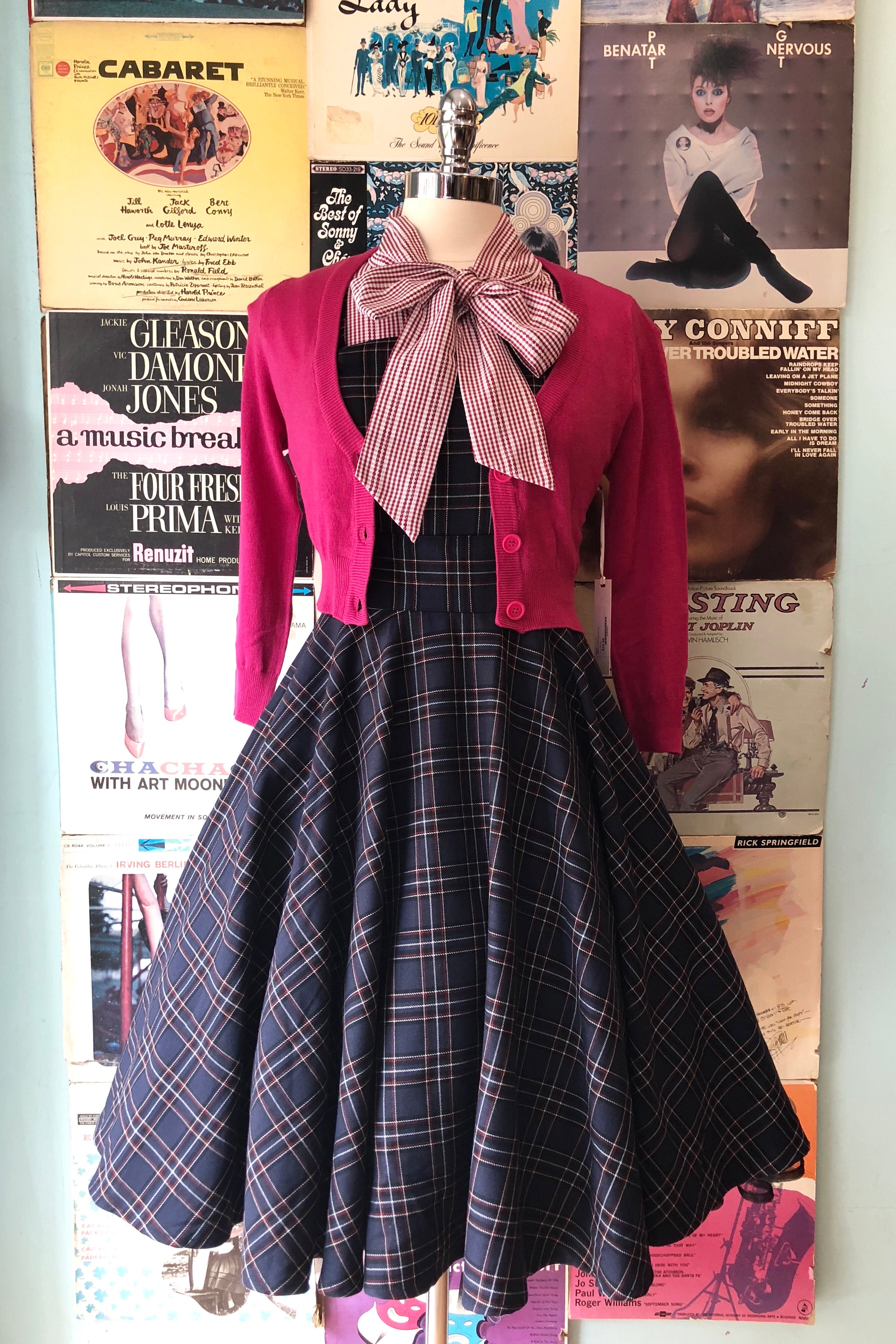Peebles Pinafore Dress in Navy Plaid by Hell Bunny