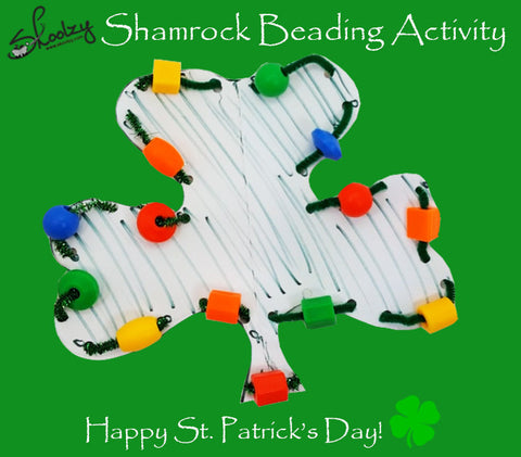 shamrock activities for toddlers, St. Patrick's Day, fine motor skills, toddler activities, montessori, occupational therapy, preschool toys, toddler toys, beading, jumbo lacing beads