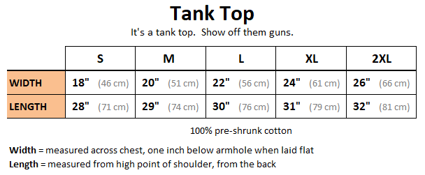 Tank Top Sizing Chart - Heavily Equipped, heavy equipment operators