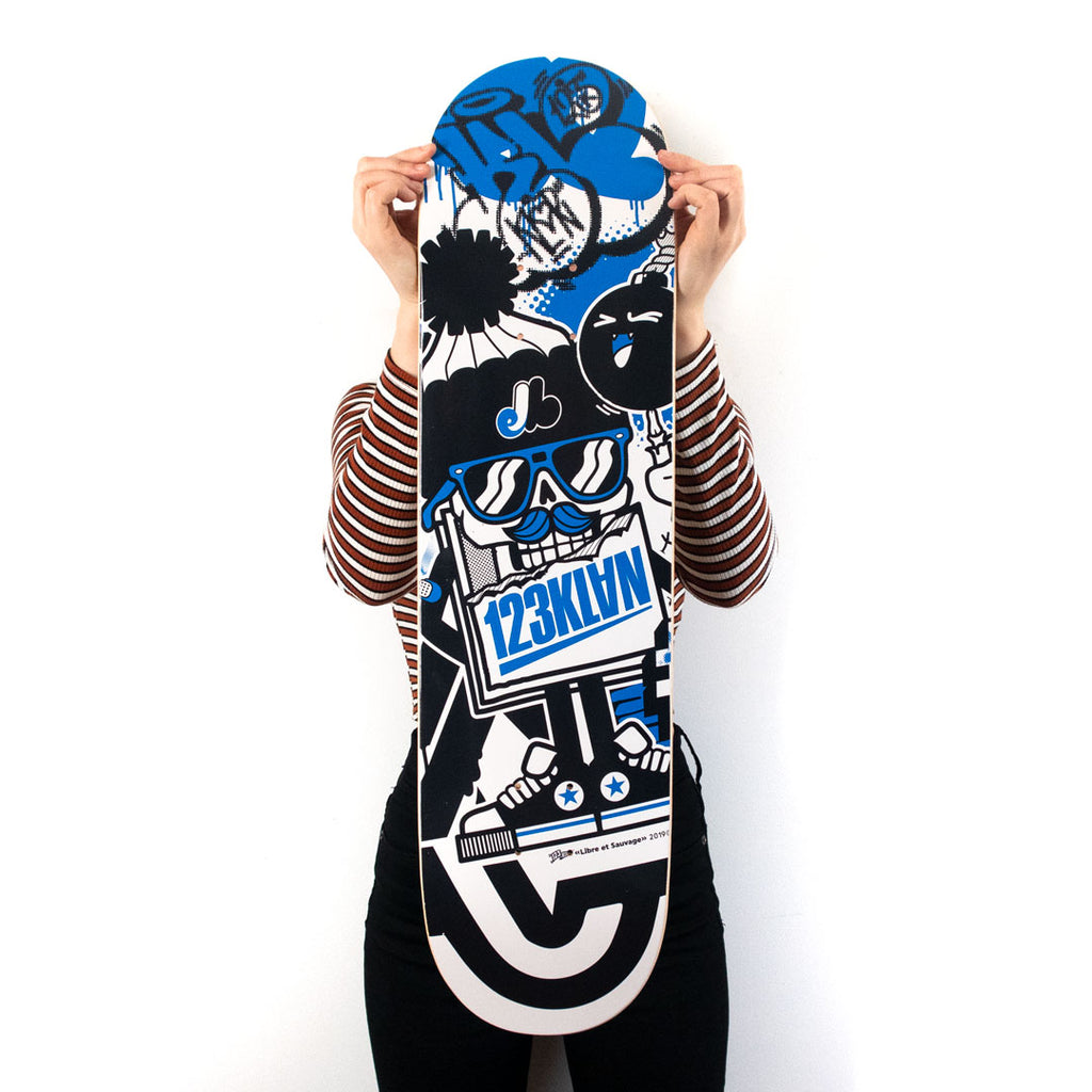 123klan skateboard, 1xrun, graffiti art, mix mashup design, klor, scien
