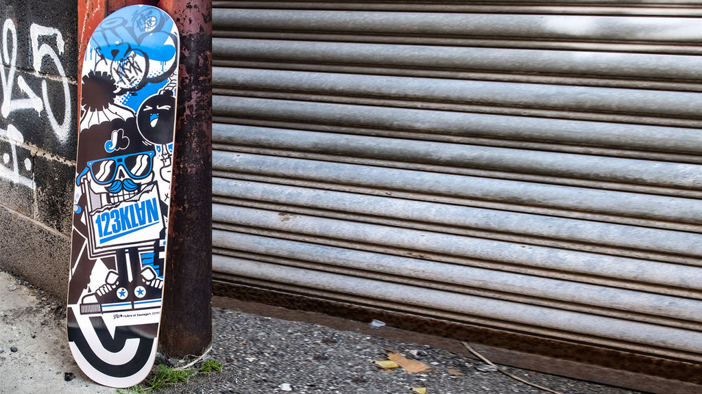 1xrun x 123klan skateboard design, vector graphic design art, graffiti skate