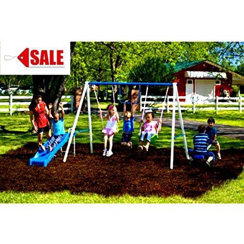 wooden swing set with seesaw