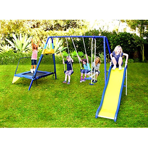 swing set with slide and trampoline