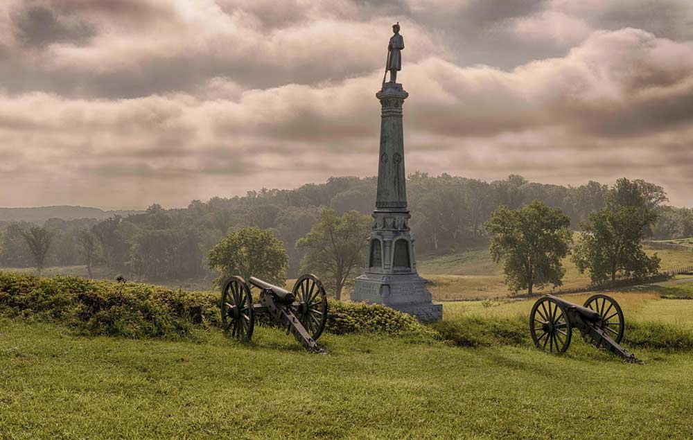 Line of cannons at Gettysburg National Military Park in Gettysburg, PA