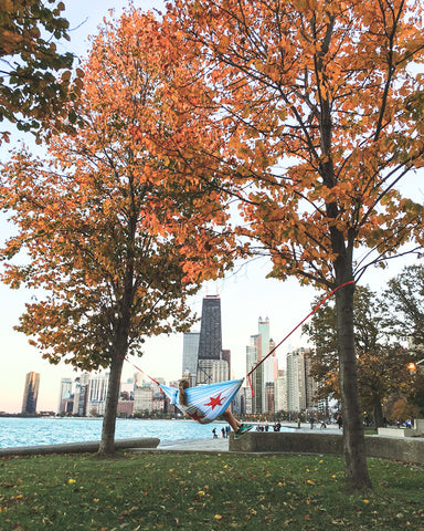 hammocking at a park in Chicago @KBUCKLANDPHOTO