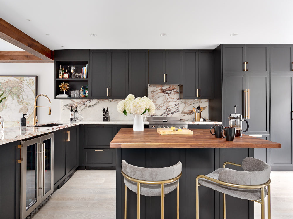 Karin Bohn's Vancouver Townhouse Renovation Kitchen Black Cabinets and White Engineered Hardwood